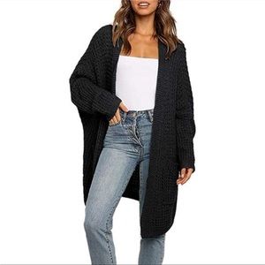 Charcoal Grey Open Front Long Duster Cardigan